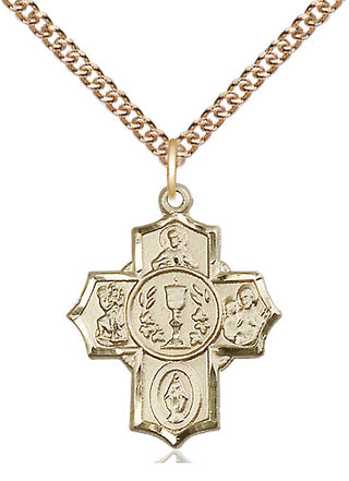 14kt Gold Filled Communion 5-Way Medal Religious Jewelry