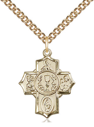 14kt Gold Filled Communion 5-Way Medal Religious Jewelry