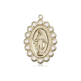 14kt Gold Miraculous Medal with Crystal Swarovski stones
