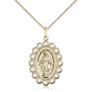 14kt Gold Miraculous Medal with Crystal Swarovski stones