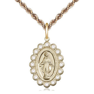 14kt Gold Miraculous Medal with Crystal Swarovski stones