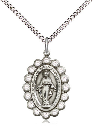 Pewter Miraculous Medal with Crystal Swarovski stones Religious Jewelry