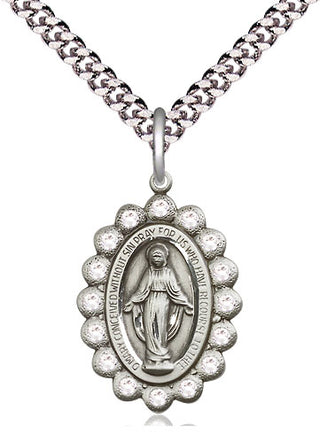 Pewter Miraculous Medal with Crystal Swarovski stones Religious Jewelry