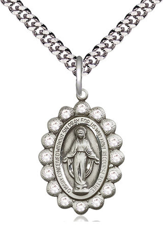 Pewter Miraculous Medal with Crystal Swarovski stones Religious Jewelry