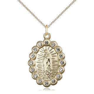 14kt Gold Our Lady of Guadalupe Medal with Crystal Swarovski stones