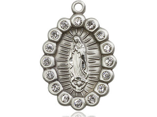 Pewter Our Lady of Guadalupe Medal with Crystal Swarovski stones