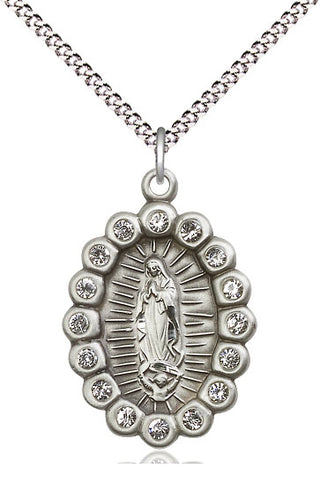 Pewter Our Lady of Guadalupe Medal with Crystal Swarovski stones Religious Jewelry
