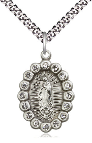 Pewter Our Lady of Guadalupe Medal with Crystal Swarovski stones Religious Jewelry