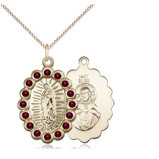 14kt Gold Our Lady of Guadalupe Medal with Garnet Swarovski stones