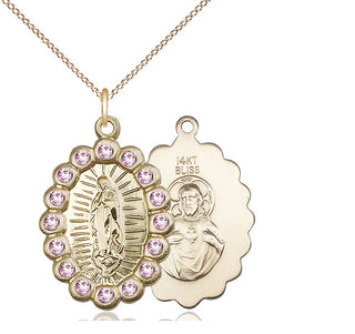 14kt Gold Our Lady of Guadalupe Medal with LA Swarovski stones