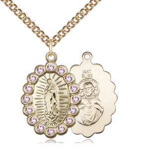 14kt Gold Our Lady of Guadalupe Medal with LA Swarovski stones
