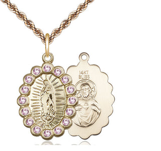 14kt Gold Our Lady of Guadalupe Medal with LA Swarovski stones