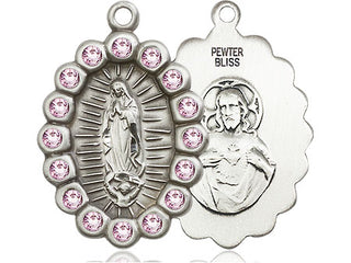 Pewter Our Lady of Guadalupe Medal with LA Swarovski stones