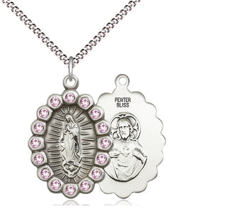 Pewter Our Lady of Guadalupe Medal with LA Swarovski stones Religious Jewelry