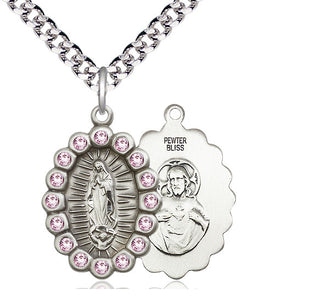 Pewter Our Lady of Guadalupe Medal with LA Swarovski stones Religious Jewelry