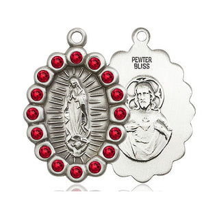 Pewter Our Lady of Guadalupe Medal with Ruby Swarovski stones