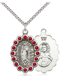 Pewter Our Lady of Guadalupe Medal with Ruby Swarovski stones Religious Jewelry