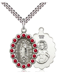 Pewter Our Lady of Guadalupe Medal with Ruby Swarovski stones Religious Jewelry