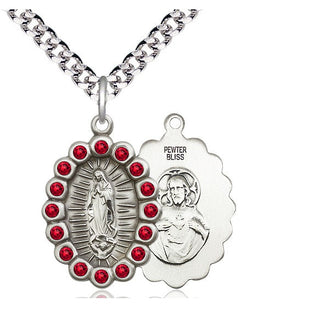 Pewter Our Lady of Guadalupe Medal with Ruby Swarovski stones Religious Jewelry