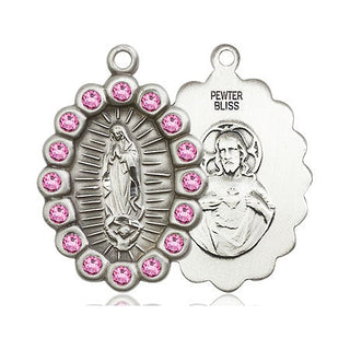 Pewter Our Lady of Guadalupe Medal with Rose Swarovski stones