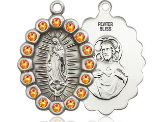 Pewter Our Lady of Guadalupe Medal with Topaz Swarovski stones