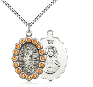 Pewter Our Lady of Guadalupe Medal with Topaz Swarovski stones Religious Jewelry