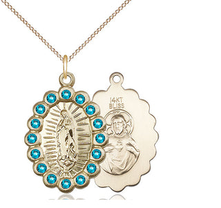 14kt Gold Our Lady of Guadalupe Medal with Zircon Swarovski stones