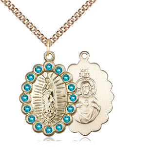 14kt Gold Our Lady of Guadalupe Medal with Zircon Swarovski stones