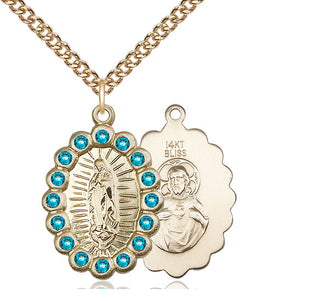 14kt Gold Our Lady of Guadalupe Medal with Zircon Swarovski stones
