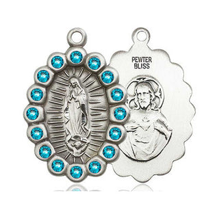 Pewter Our Lady of Guadalupe Medal with Zircon Swarovski stones