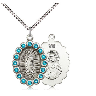 Pewter Our Lady of Guadalupe Medal with Zircon Swarovski stones Religious Jewelry