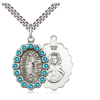 Pewter Our Lady of Guadalupe Medal with Zircon Swarovski stones Religious Jewelry
