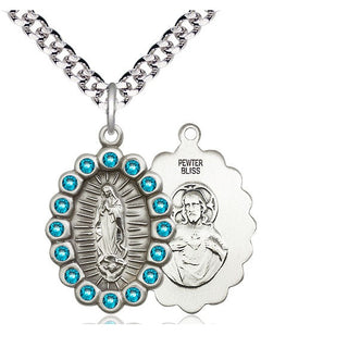 Pewter Our Lady of Guadalupe Medal with Zircon Swarovski stones Religious Jewelry