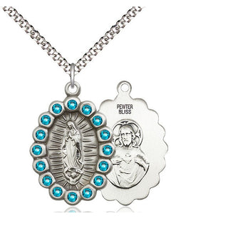 Pewter Our Lady of Guadalupe Medal with Zircon Swarovski stones Religious Jewelry