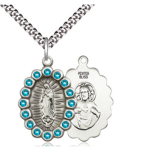 Pewter Our Lady of Guadalupe Medal with Zircon Swarovski stones Religious Jewelry