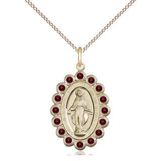 14kt Gold Miraculous Medal with Garnet Swarovski stones