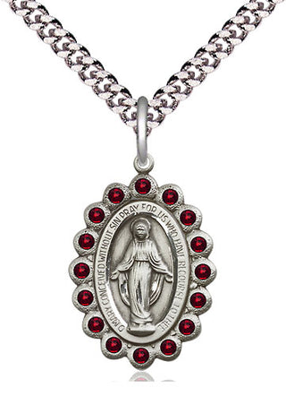 Pewter Miraculous Medal with Garnet Swarovski stones Religious Jewelry