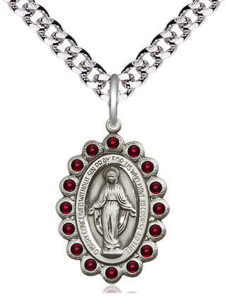 Pewter Miraculous Medal with Garnet Swarovski stones Religious Jewelry