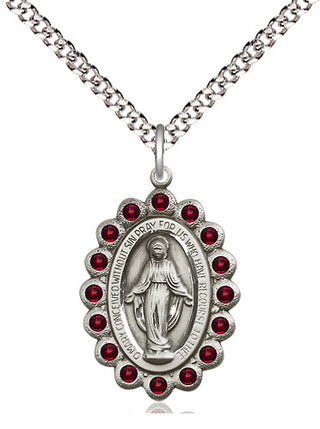 Pewter Miraculous Medal with Garnet Swarovski stones Religious Jewelry