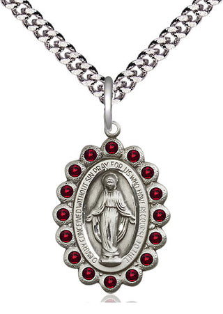 Pewter Miraculous Medal with Garnet Swarovski stones Religious Jewelry