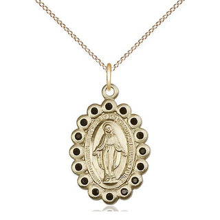 14kt Gold Miraculous Medal with Jet Swarovski stones