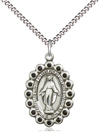 Pewter Miraculous Medal with Jet Swarovski stones Religious Jewelry