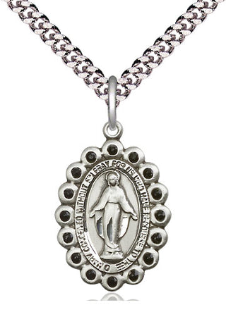 Pewter Miraculous Medal with Jet Swarovski stones Religious Jewelry