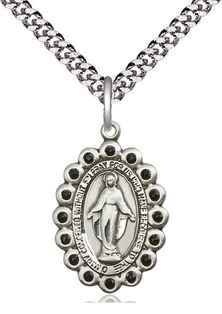 Pewter Miraculous Medal with Jet Swarovski stones Religious Jewelry