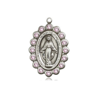 Pewter Miraculous Medal with LA Swarovski stones