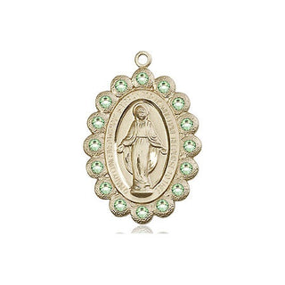 14kt Gold Miraculous Medal with Peridot Swarovski stones