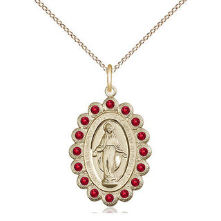 14kt Gold Miraculous Medal with Ruby Swarovski stones