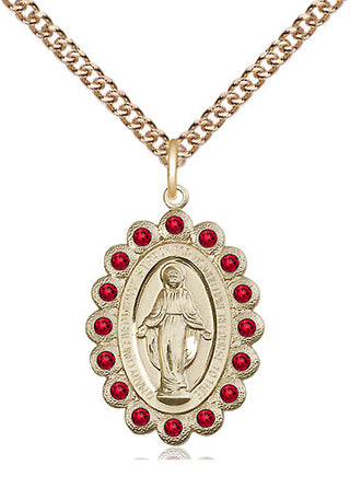 14kt Gold Miraculous Medal with Ruby Swarovski stones