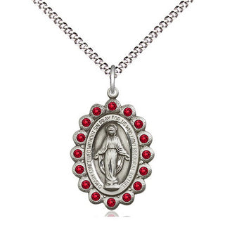 Pewter Miraculous Medal with Ruby Swarovski stones Religious Jewelry