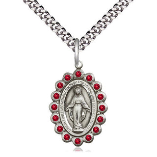 Pewter Miraculous Medal with Ruby Swarovski stones Religious Jewelry